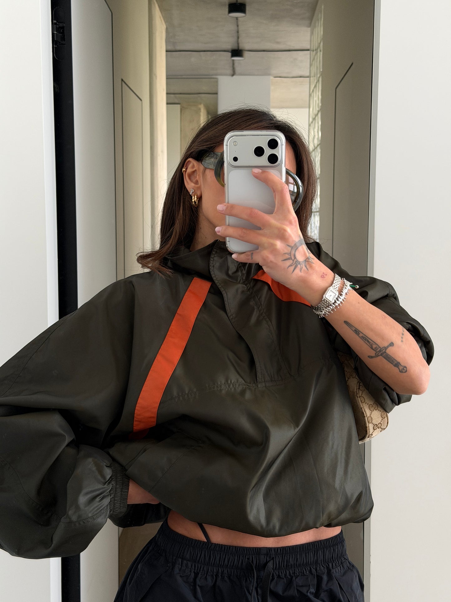 CROPPED WINDBREAKER IN NYLON FAILLE