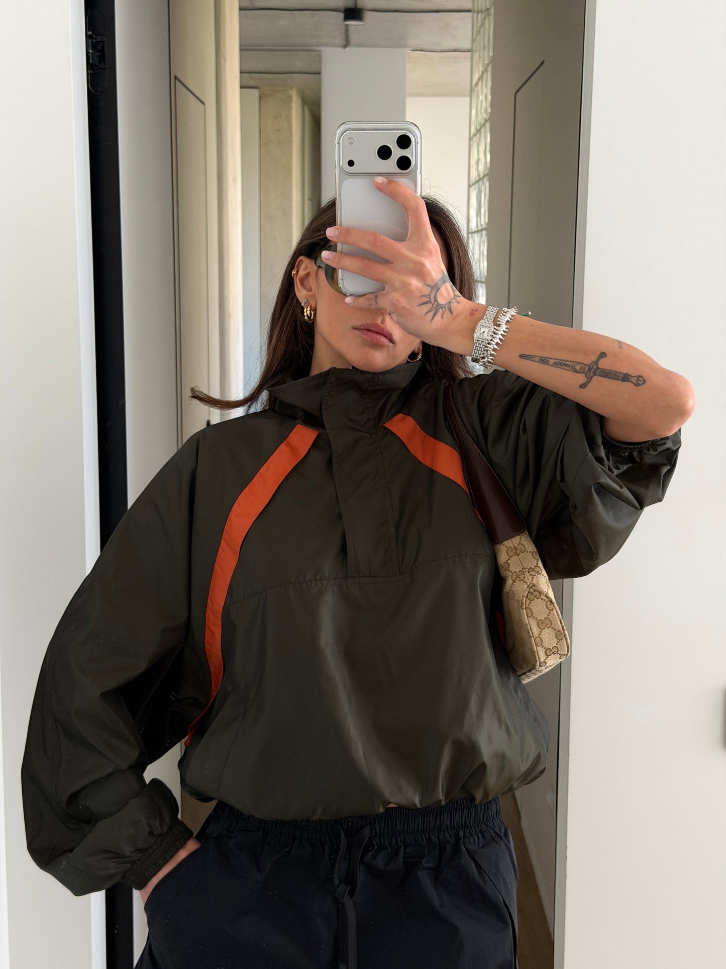 CROPPED WINDBREAKER IN NYLON FAILLE