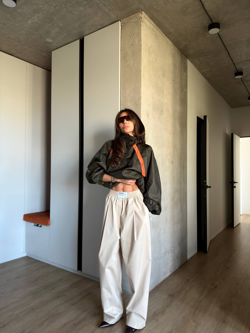 CROPPED WINDBREAKER IN NYLON FAILLE