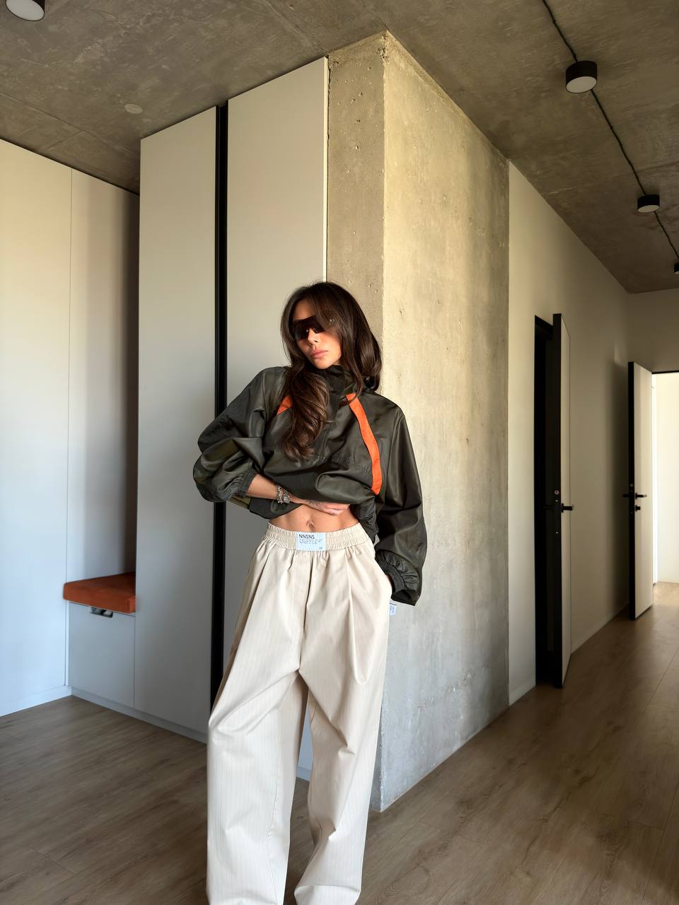 CROPPED WINDBREAKER IN NYLON FAILLE