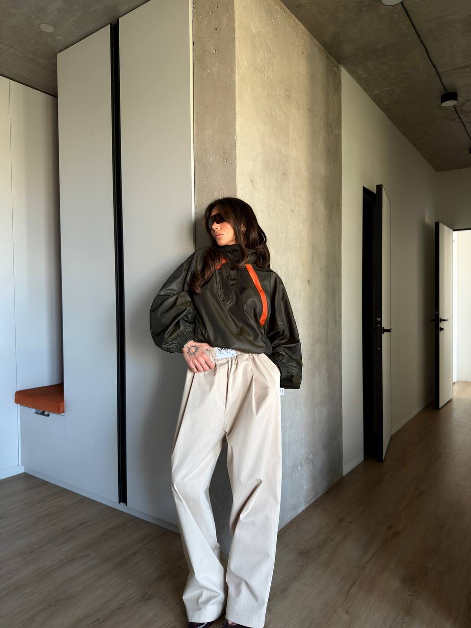CROPPED WINDBREAKER IN NYLON FAILLE