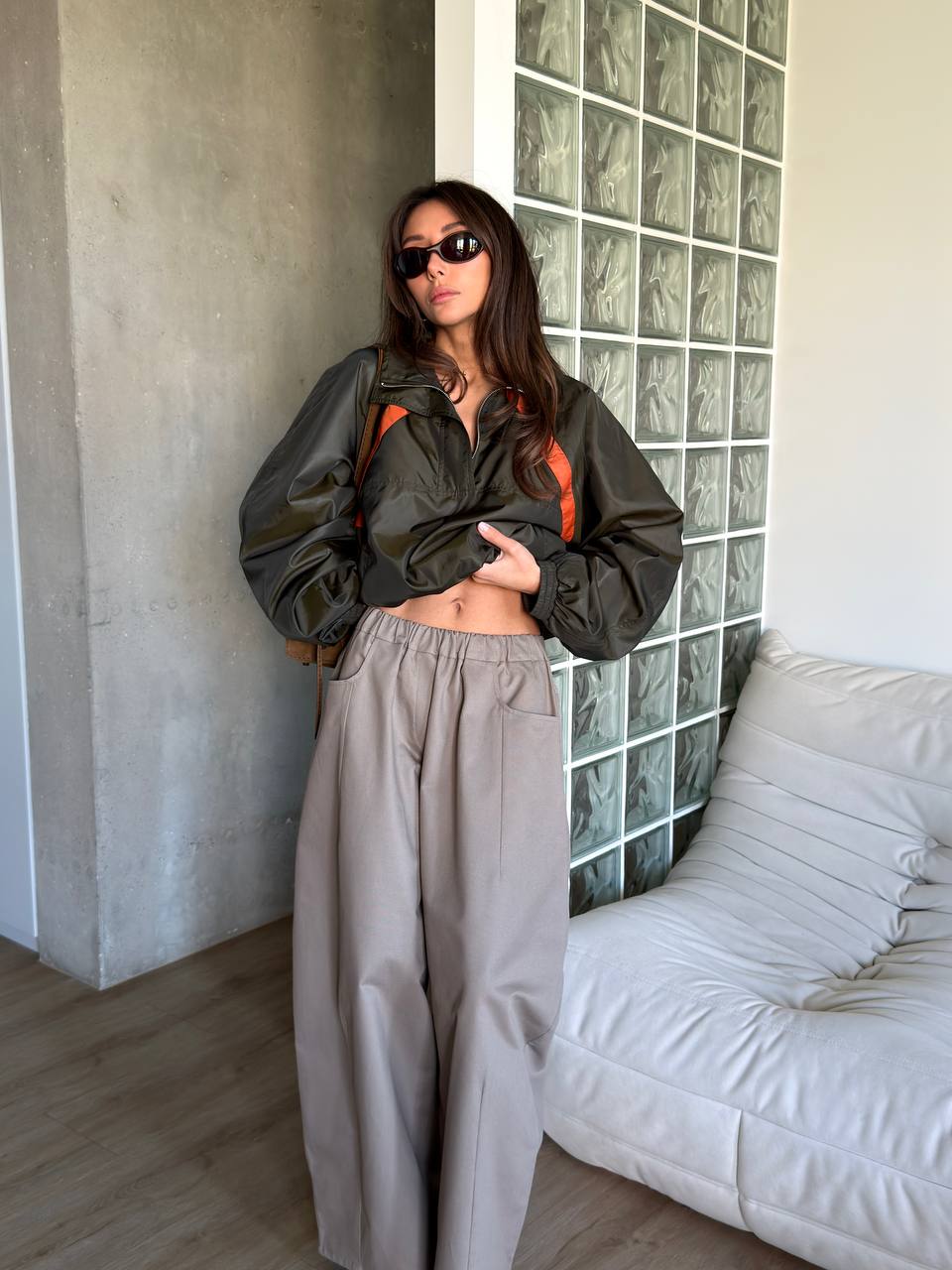 CROPPED WINDBREAKER IN NYLON FAILLE