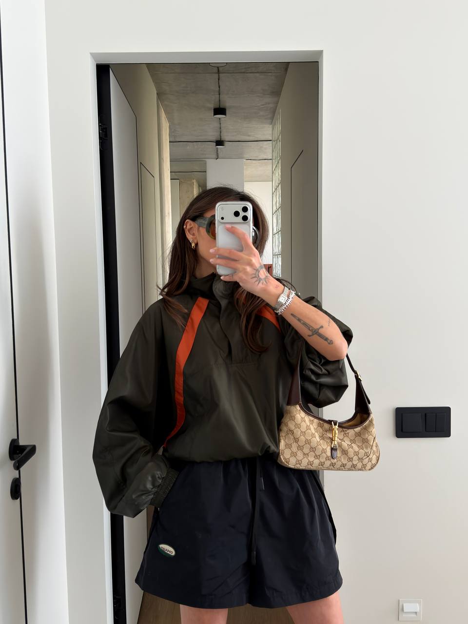 CROPPED WINDBREAKER IN NYLON FAILLE