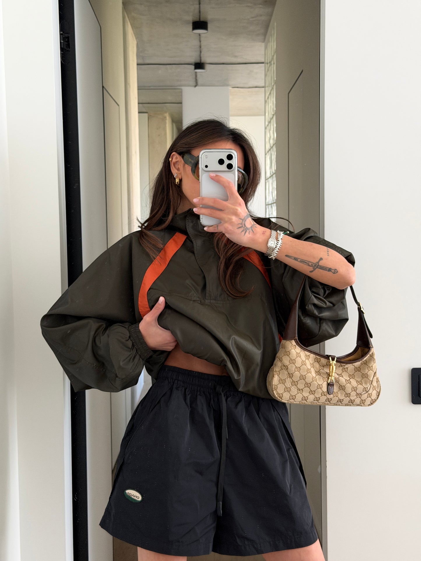 CROPPED WINDBREAKER IN NYLON FAILLE