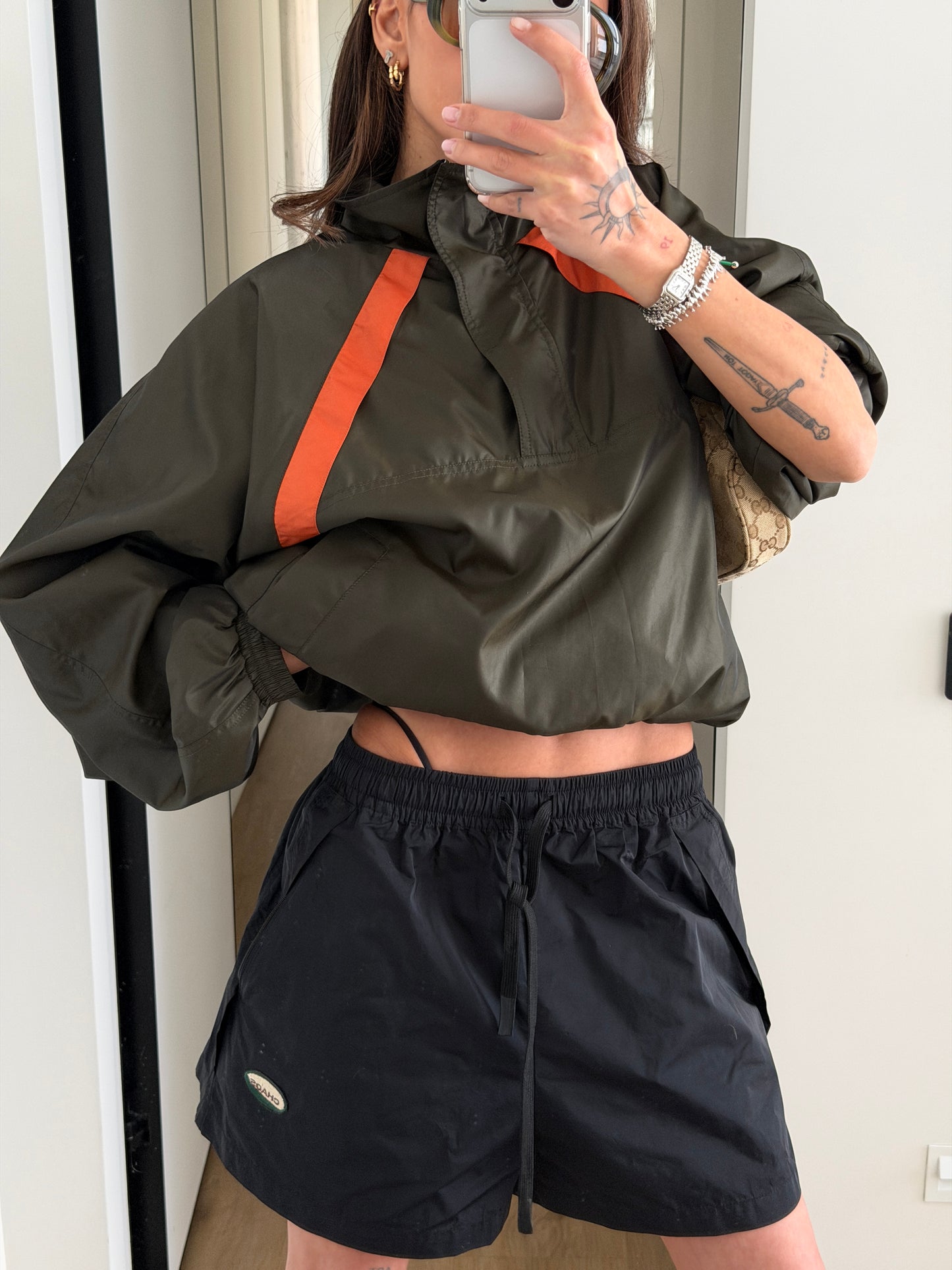 CROPPED WINDBREAKER IN NYLON FAILLE