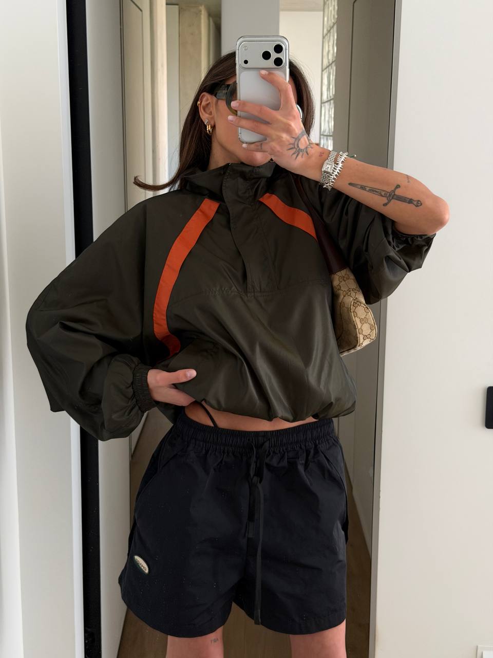 CROPPED WINDBREAKER IN NYLON FAILLE