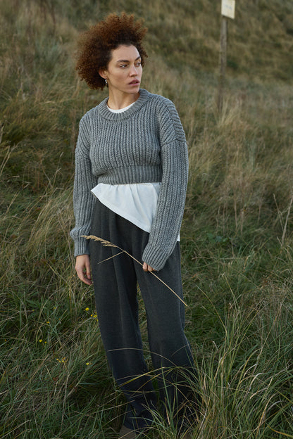 WOOL CROPPED SWEATER GREY