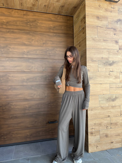 VISCOSE SUIT KHAKI/GREY