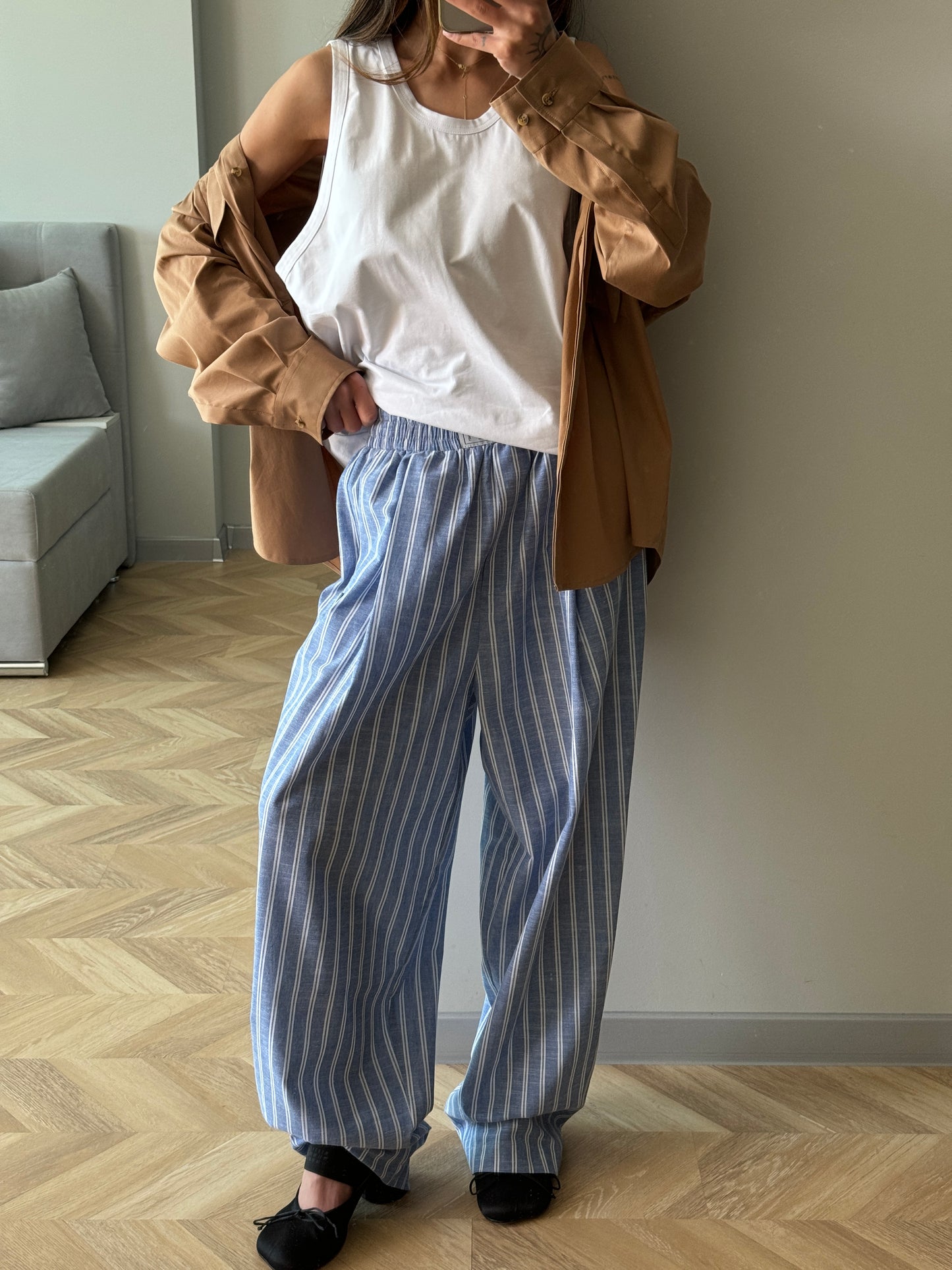 RELAXED COTTON PANTS BLUE