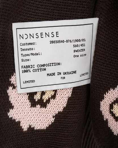 COTTON OVERSIZED FLORAL CARDIGAN CHOCOLATE