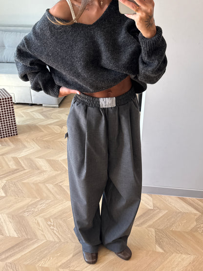 WOOL RELAXED PANTS DARK GREY