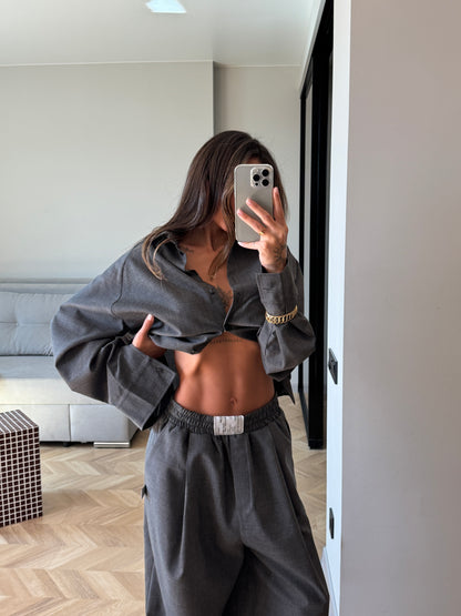 WOOL RELAXED PANTS DARK GREY