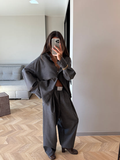 WOOL RELAXED PANTS DARK GREY