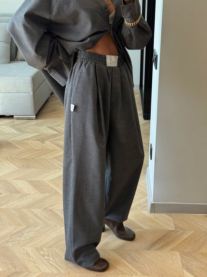 WOOL RELAXED PANTS DARK GREY
