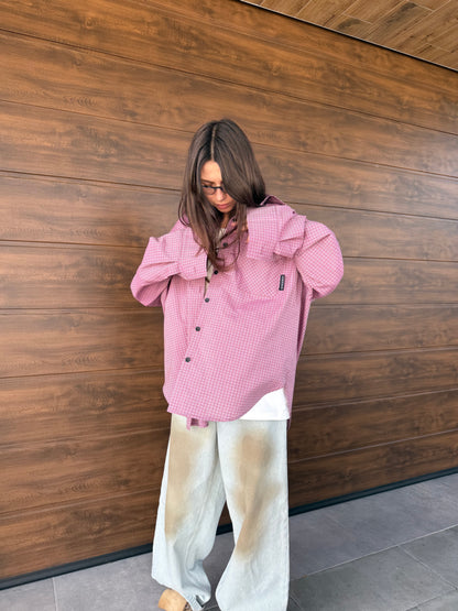 COTTON RAGLAN SHIRT LILAC/BROWN