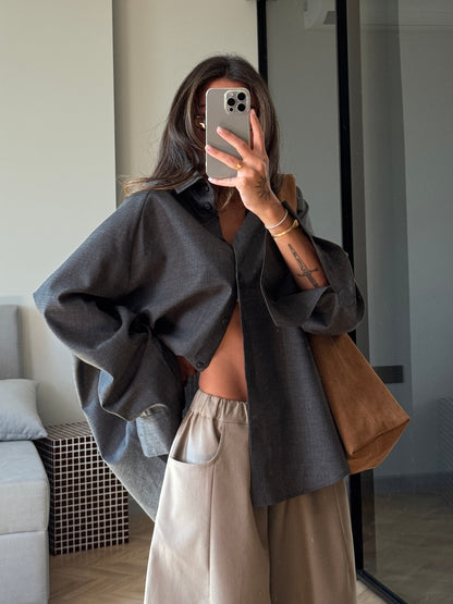 WOOL RAGLAN SHIRT DARK GREY