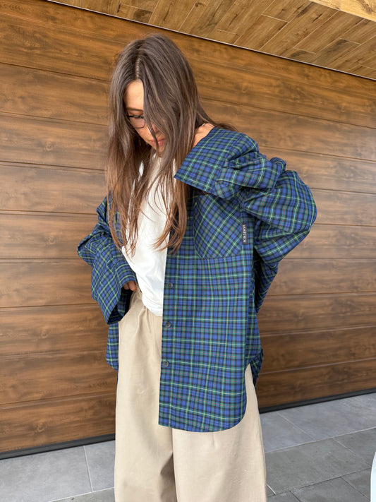 COTTON RAGLAN SHIRT BLUE/GREEN