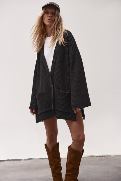 OVERSIZED BASIC  CARDIGAN ANTHRACITE