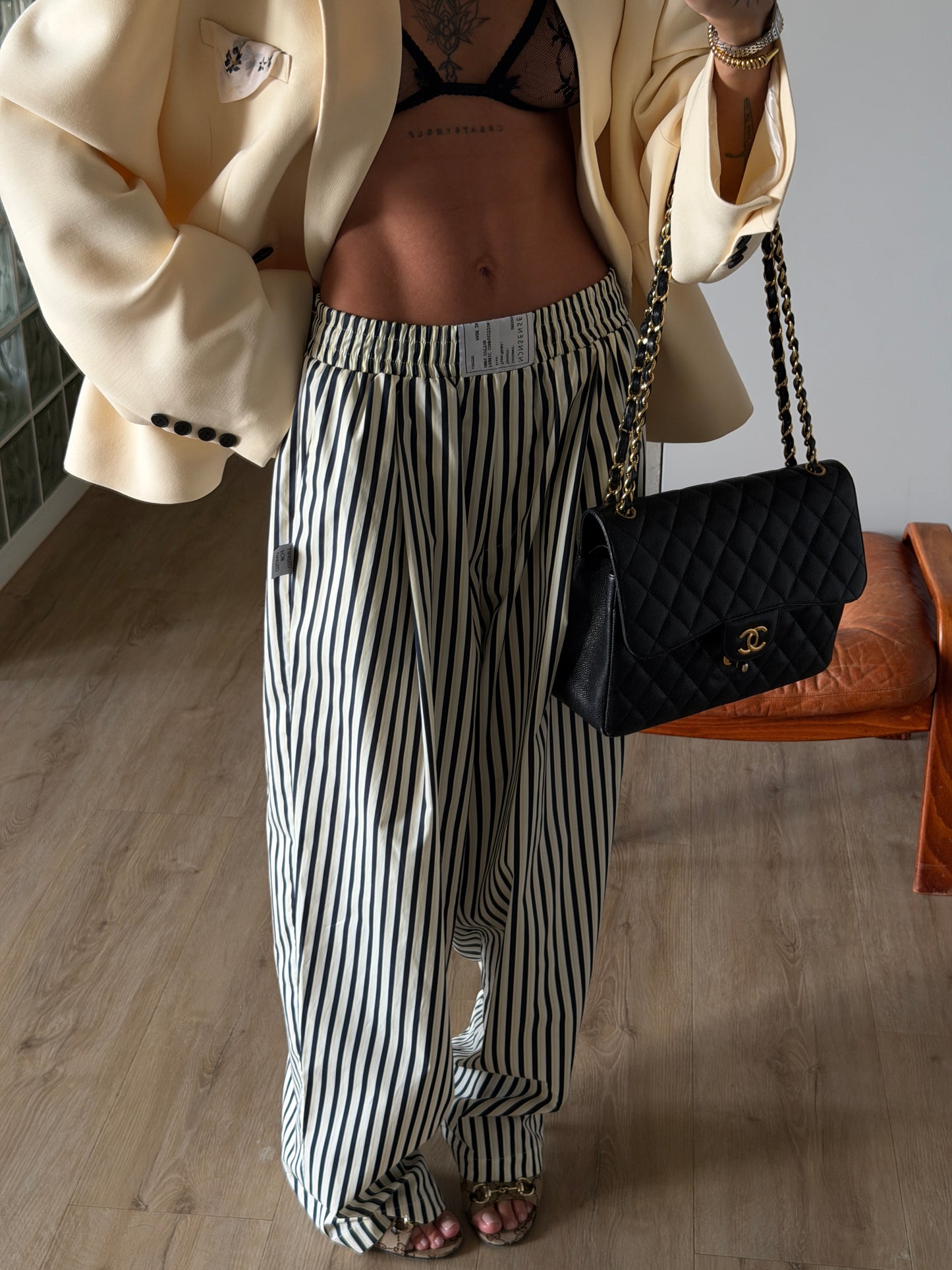 RELAXED COTTON PANTS DARK BLU/YELlOW