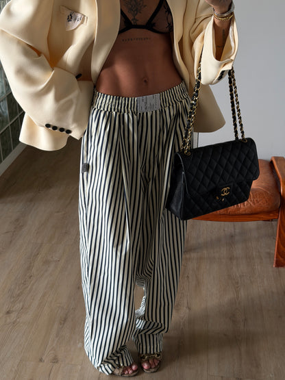 RELAXED COTTON PANTS DARK BLU/YELlOW