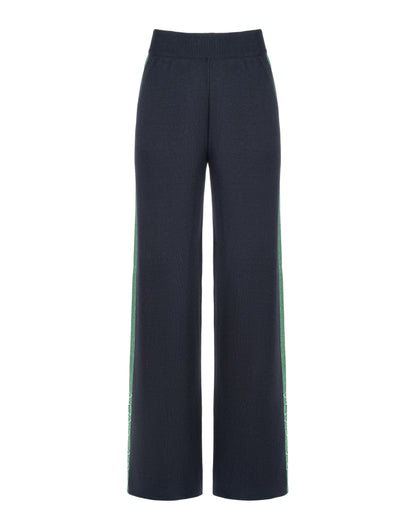 KNITTED WIDE PANTS NONSENSE DEEP BLUE / GRASS