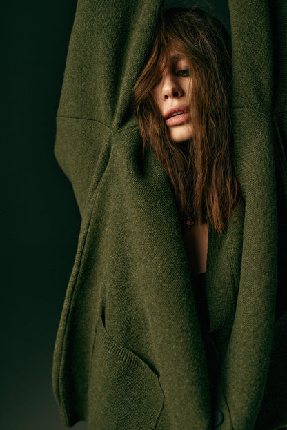 OVERSIZED WOOL CARDIGAN KHAKI