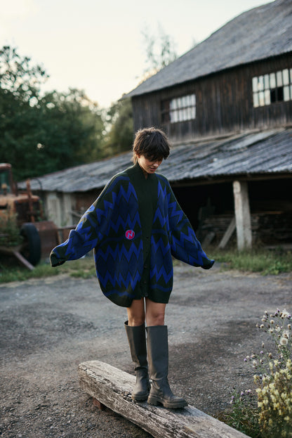 OVERSIZED CARDIGAN COUNTRY VILLAGE KHAKI/BLUE