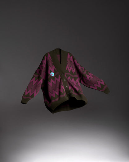 OVERSIZED CARDIGAN COUNTRY VILLAGE KHAKI/GRAPE