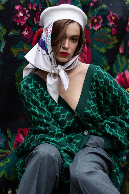 CARDIGAN LOGO DOUBLE GREEN