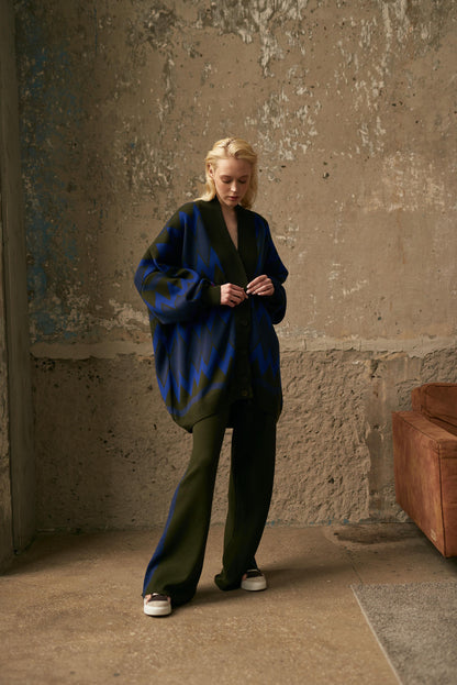 KNITTED WIDE PANTS NONSENSE KHAKI / BLUE