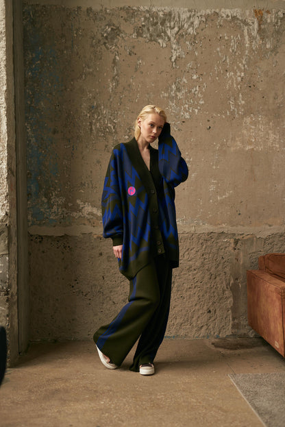 KNITTED WIDE PANTS NONSENSE KHAKI / BLUE