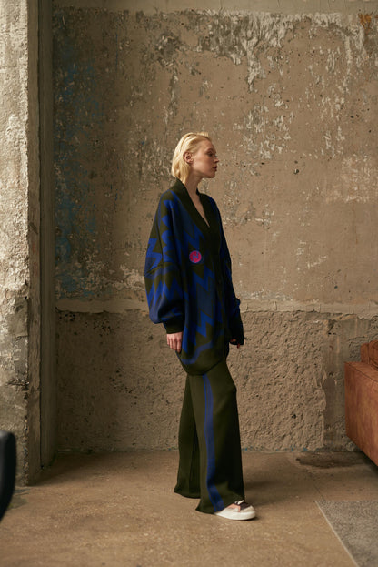 KNITTED WIDE PANTS NONSENSE KHAKI / BLUE