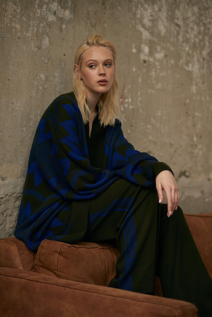 KNITTED WIDE PANTS NONSENSE KHAKI / BLUE