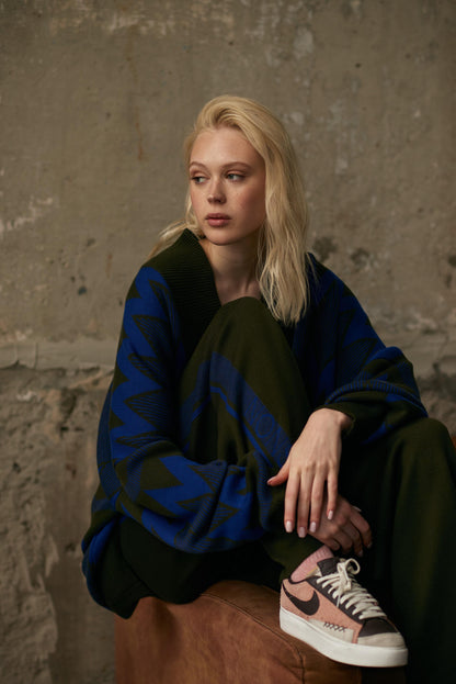 KNITTED WIDE PANTS NONSENSE KHAKI / BLUE